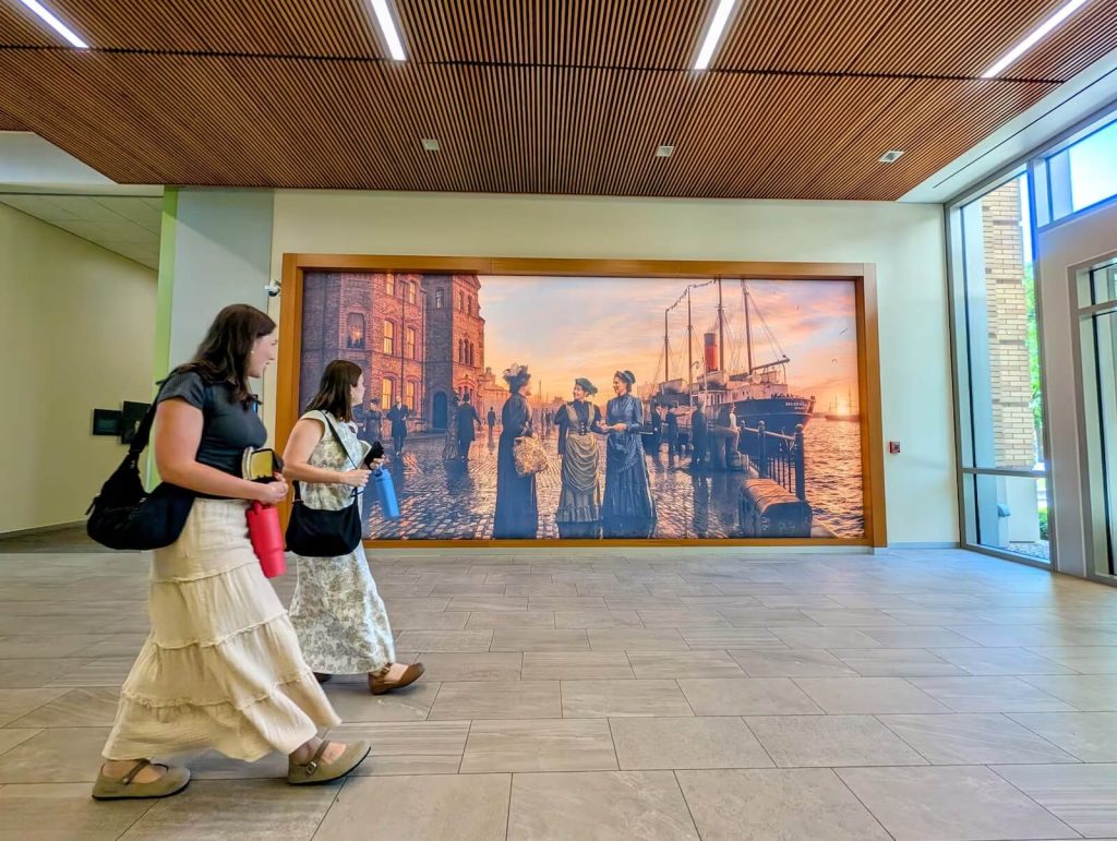 new mural depicting the first two single sister missionaries of this dispensation teaching in 1898 in England, at the Provo Missionary Training Center in Provo, Utah, June 19, 2026