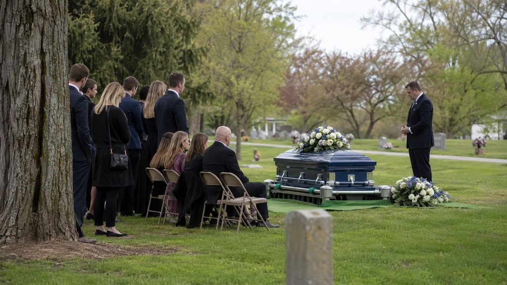 Family attending a Latter-day Saint graveside service at a cemetery