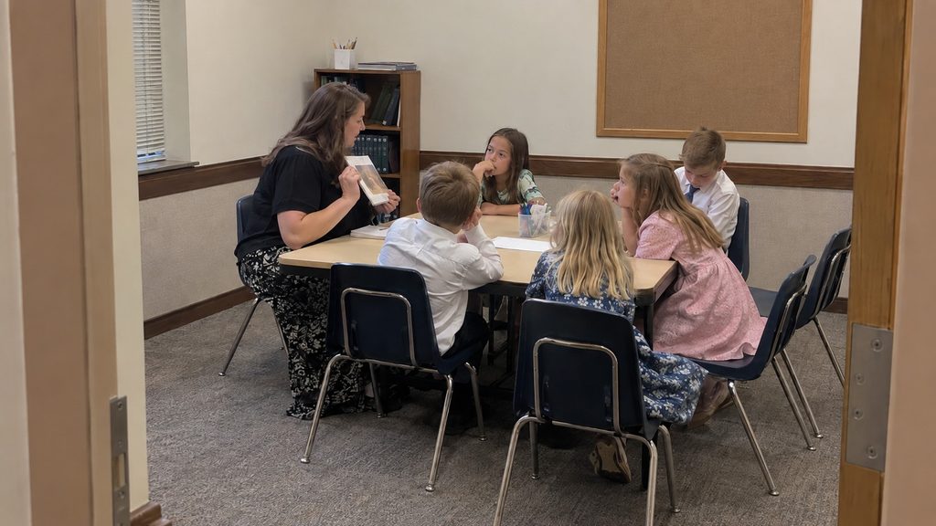 Latter-day Saint Primary teacher serving in a Sunday class