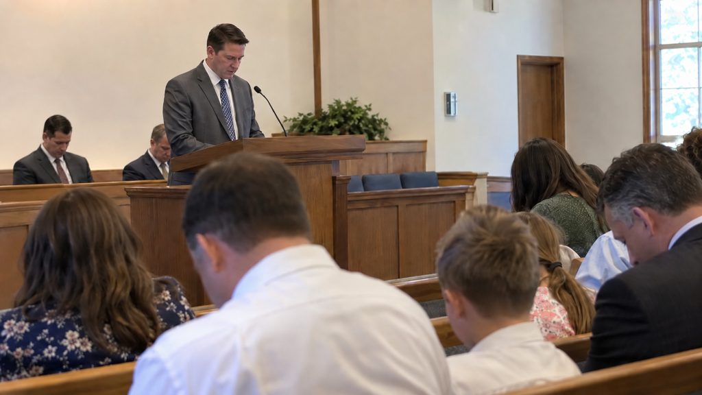 Latter-day Saint member offering an opening prayer during sacrament meeting