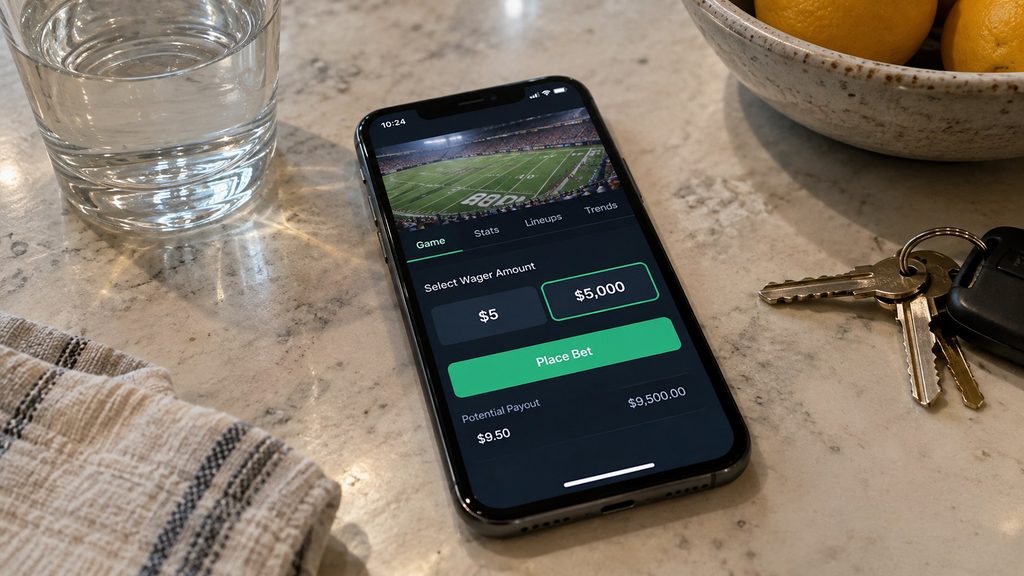 Two betting amounts of five dollars and five thousand dollars shown on a generic phone